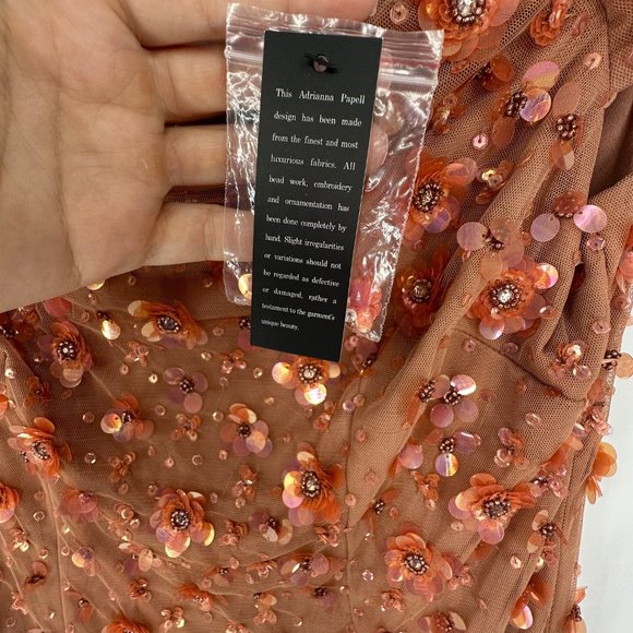 BHLDN Adrianna Papell Floral Beaded Maxi Off Shoulder in Toffee NWT US size 8 - Picture 6 of 9